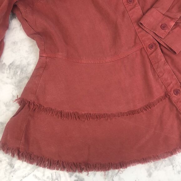 Anthropologie Cloth & Stone Pink Red Tiered Fringe Button Down Top Size XS / Ext - Picture 7 of 14